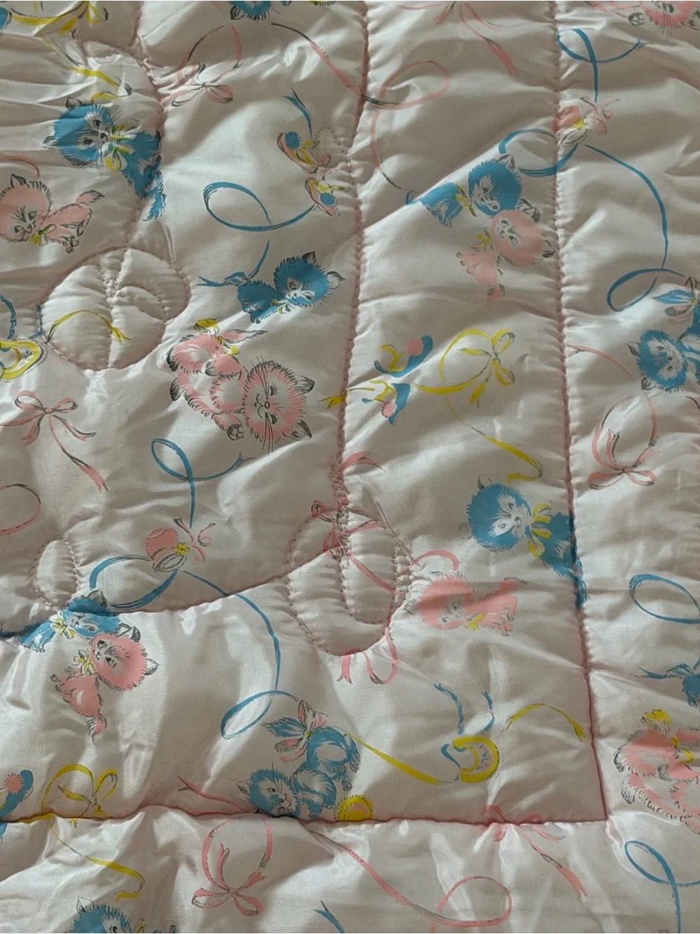 Vintage Rosebud Pink Blue Cat Kitten Baby Toddler Blanket Polyester
